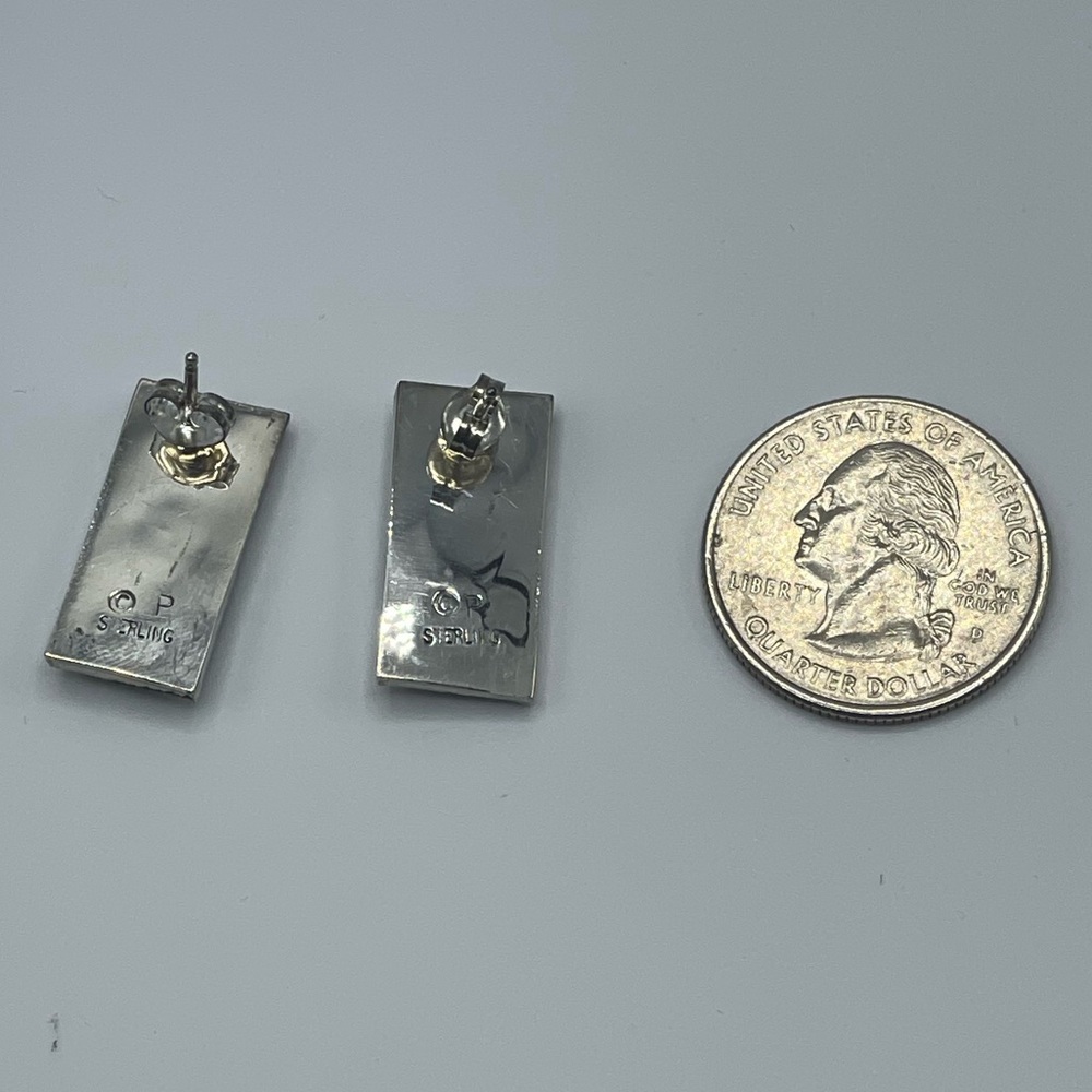 Turquoise And Silver Rectangular Earrings - image 5